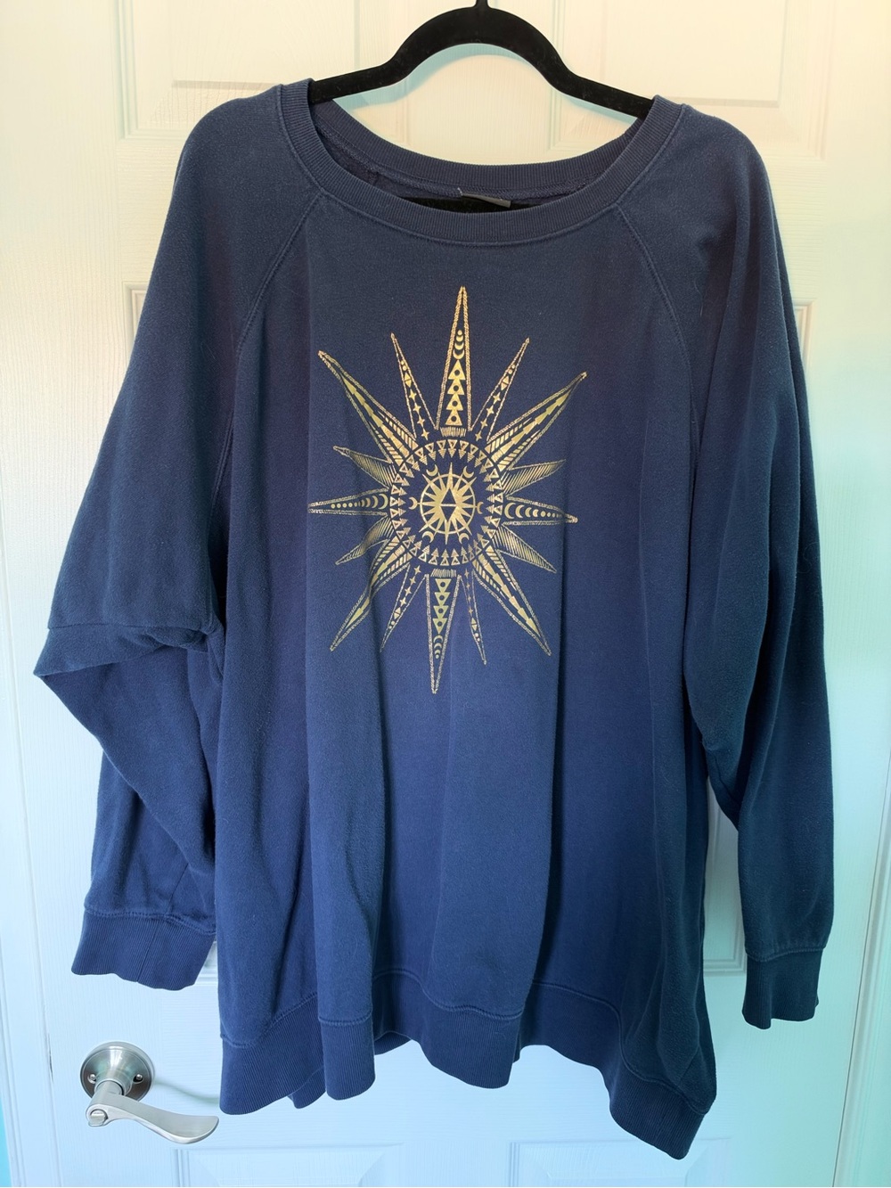 torrid Navy Crewneck Sweatshirt with Gold Compass Graphic